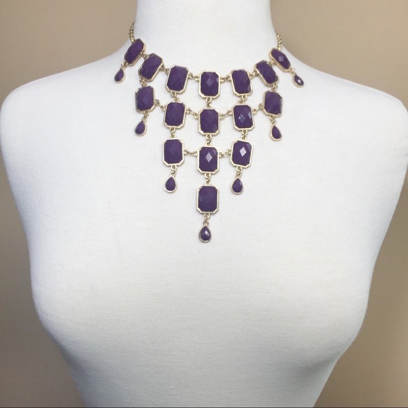 Dark Purple Statement Bib Necklace Earring Set - Picture 3 of 3